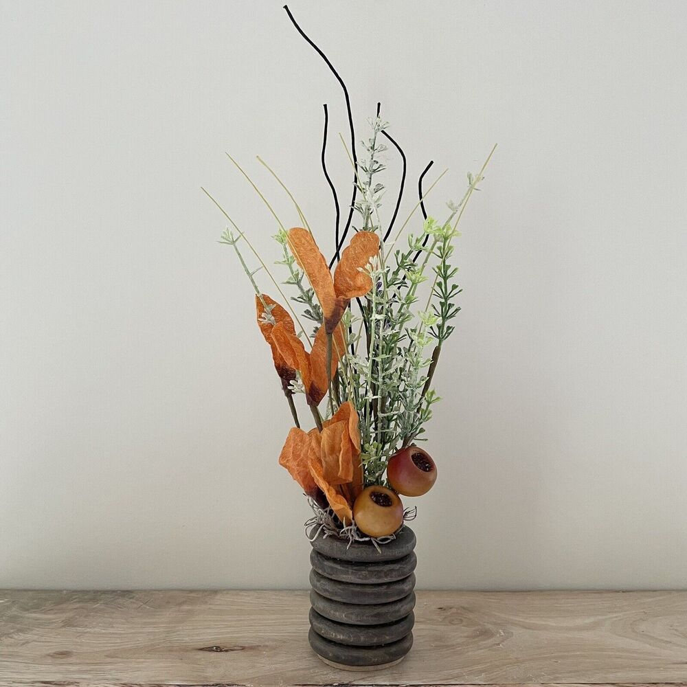 Handmade Faux Floral Fall Acorn Arrangement in Wooden Ring Vase Autumn Decor